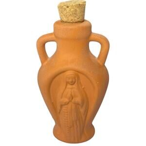 Vintage Virgin Mary Holy Water Bottle Terra Cotta Catholic Folk Pottery